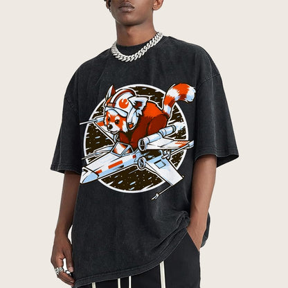 Red panda Standing By Vintage Distressed T-shirt