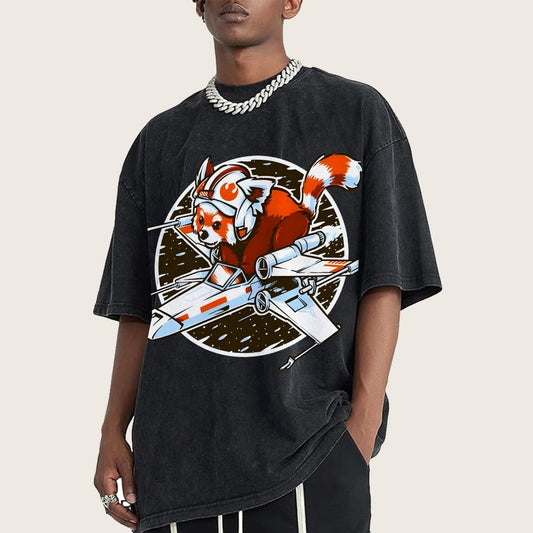 Red panda Standing By Vintage Distressed T-shirt