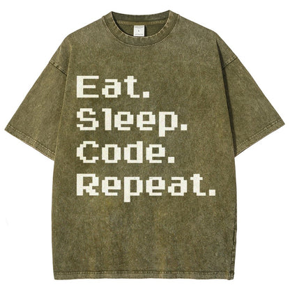 Eat Sleep Code Repeat Vintage Distressed T-shirt
