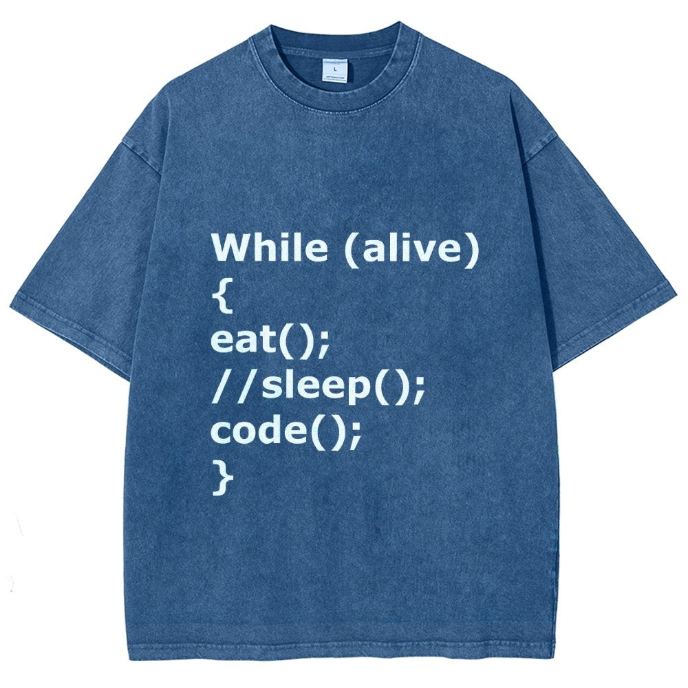 While Alive Eat No Sleep Code Vintage Distressed T-shirt