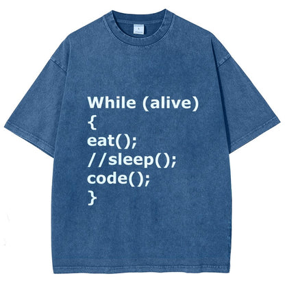 While Alive Eat No Sleep Code Vintage Distressed T-shirt