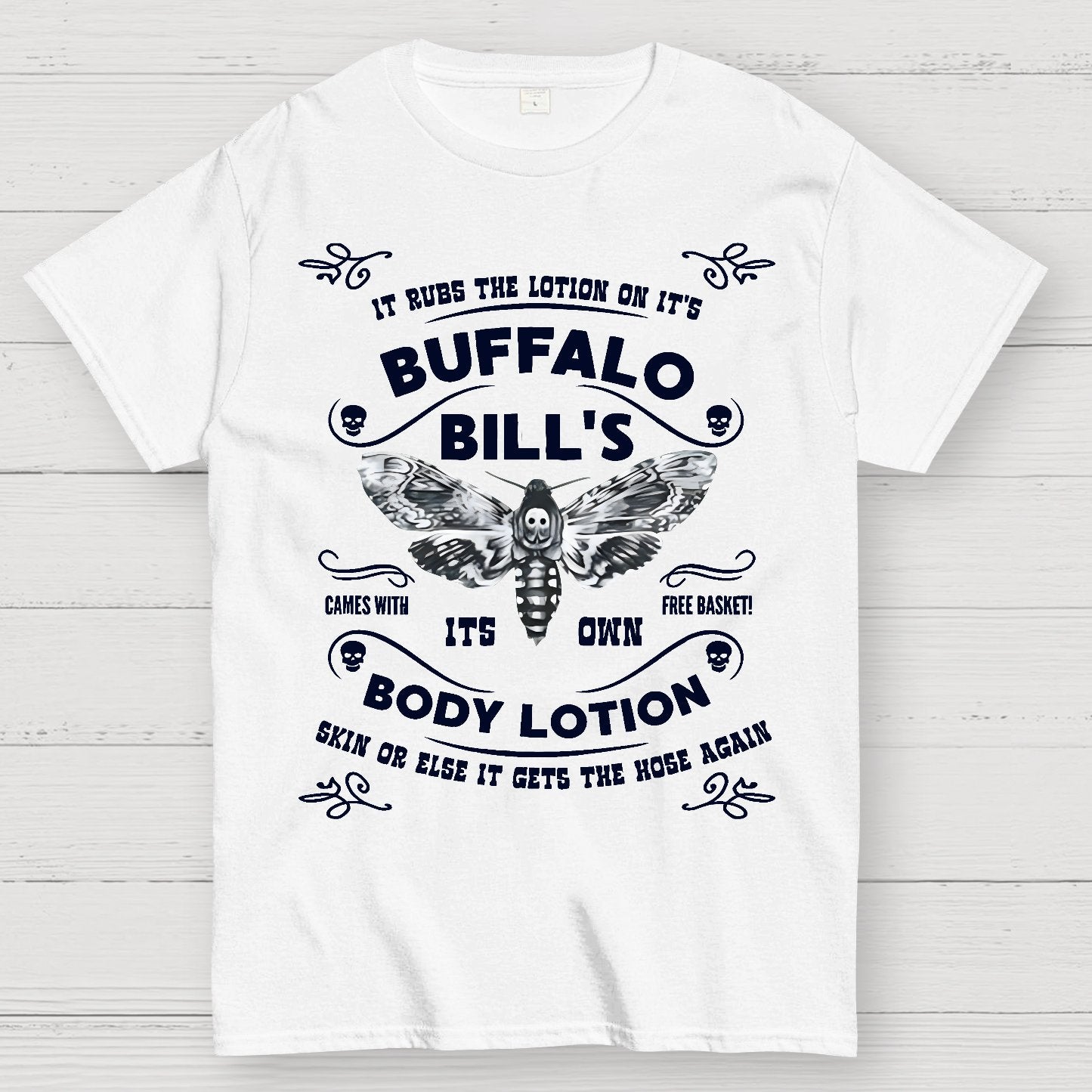 Mysterious Goth Body Lotion Deaths Head Moth Horror Geek T-Shirt