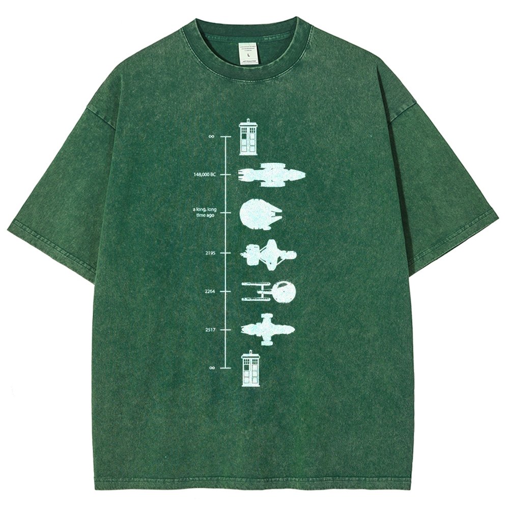 Sci-Fi Spaceship Timeline Vintage Distressed T-shirt