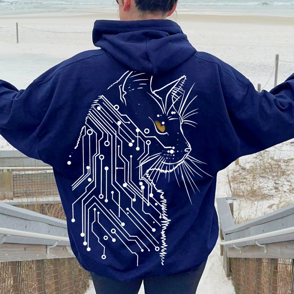 Cat Printed Back Cotton Hoodie