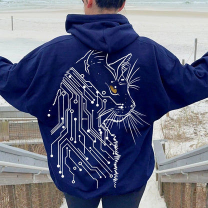 Cat Printed Back Cotton Hoodie