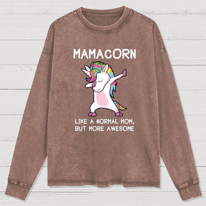 Unicorn Mamacorn Funny Washed Long Sleeve Tee