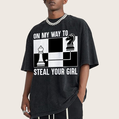Chess Game On My Way To Steal Your Girl Vintage Distressed T-shirt