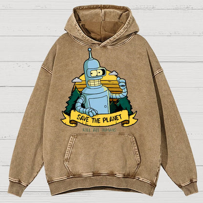 Save The Planet Kill All Humans Vintage Distressed Hoodie