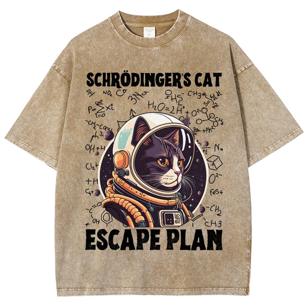 Funny Schrödinger's Cat Escape Plan Science Vintage Distressed T-shirt