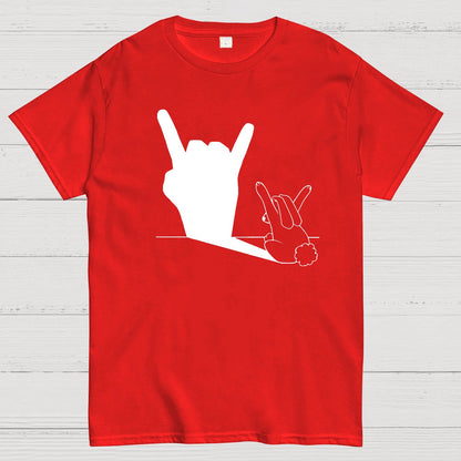 Rabbit Rock and Roll Hand Shadow Meme Style Unisex Gamer Movie Music T-Shirt