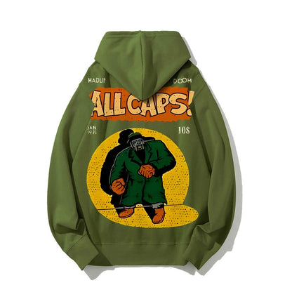 Vintage Hip-Hop Mf Graphic Printed Back Cotton Hoodie