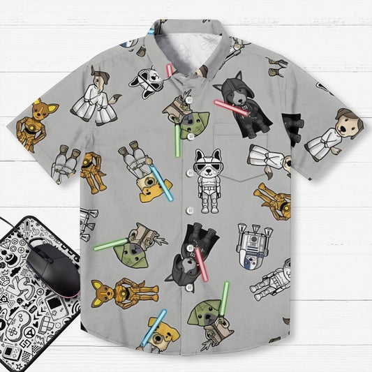 Tie The Fighter Dog Funny Geek Hawaiian Shirt