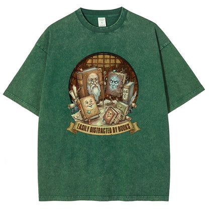Easily Distracted By Books Vintage Distressed T-shirt
