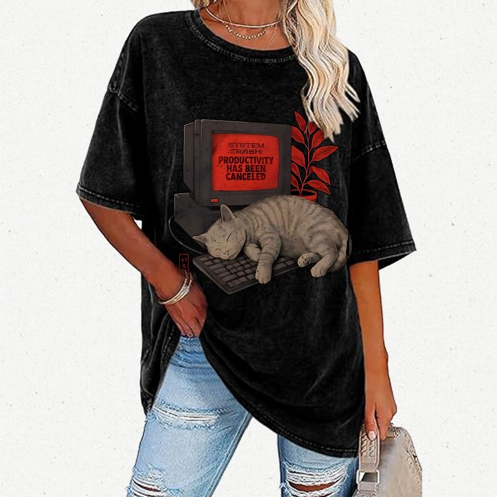 System Crash Cat Vintage Distressed T-shirt