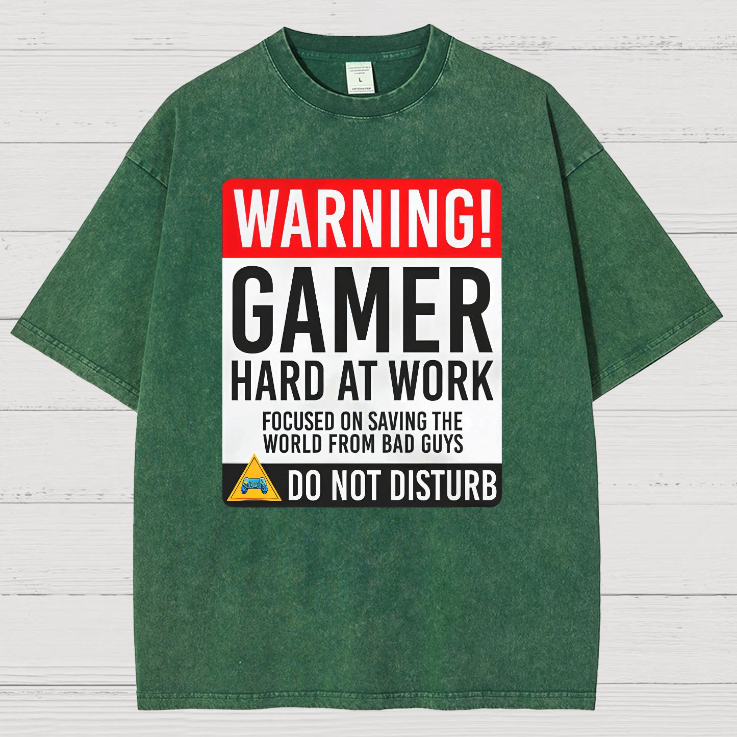 Warning Gamer Hard At Work - Geek Gamer Vintage Distressed T-shirt