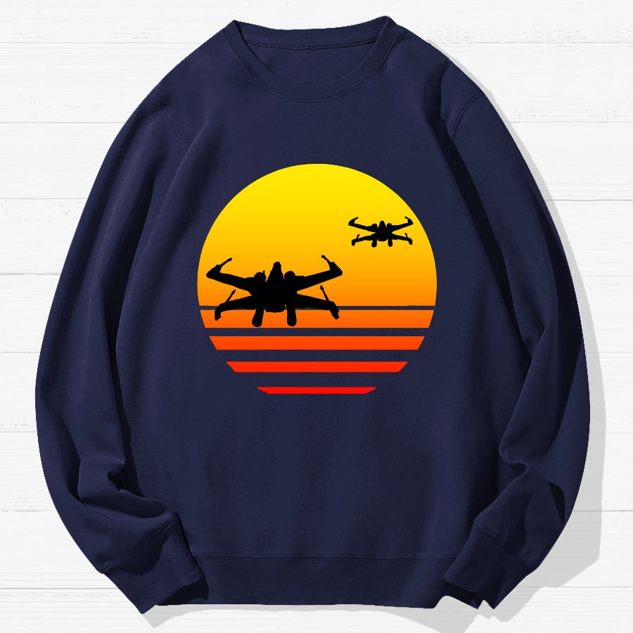Sunset And Fighter Planes Geek Cotton Sweatshirt