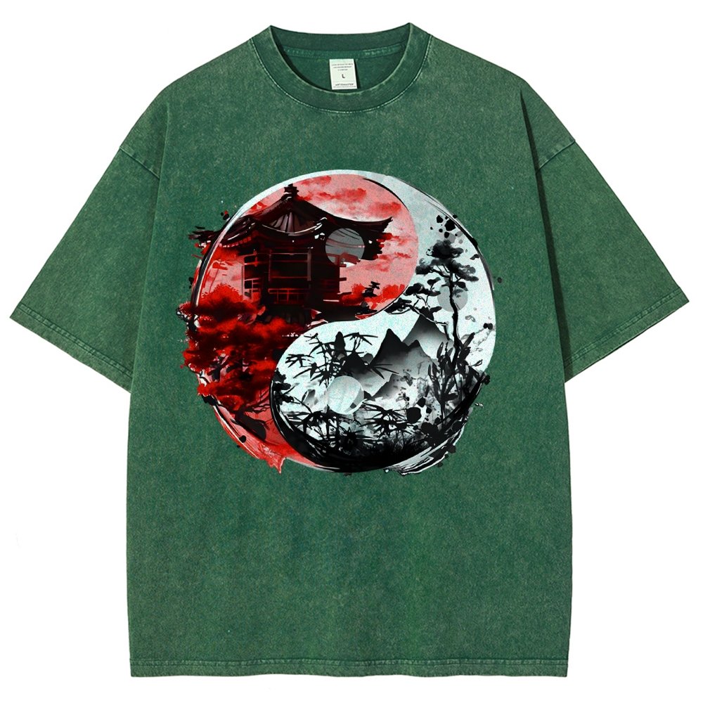 Temple Yin yang Vintage Distressed T-shirt