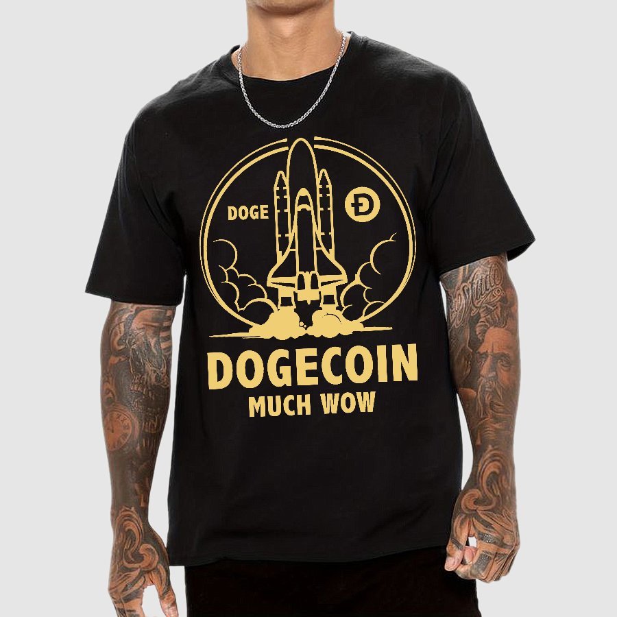 Dogecoin Rocket Ship Much Wow Meme Joke Funny Crypto Currency Elon Musk DOGE Geek T-Shirt