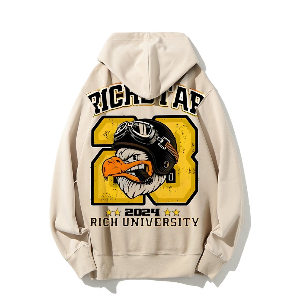 Vintage Rich Star Graphic Print Printed Back Cotton Hoodie