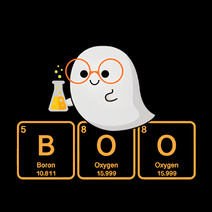 Ghost Scientist With Periodic Table of Elements that Spell BOO, Halloween Geek T-Shirt