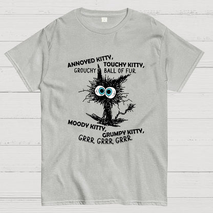 Annoyed Kitty Touchy Kitty Grouchy Ball Funny Geeky T-Shirt