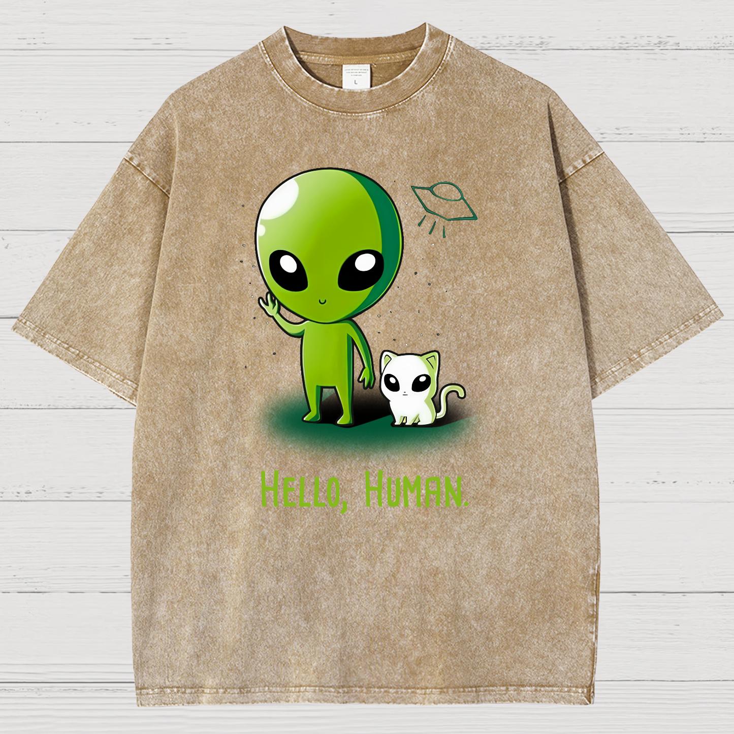 Hello, Human！！Vintage Distressed T-shirt