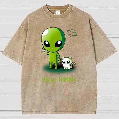 Hello, Human！！Vintage Distressed T-shirt