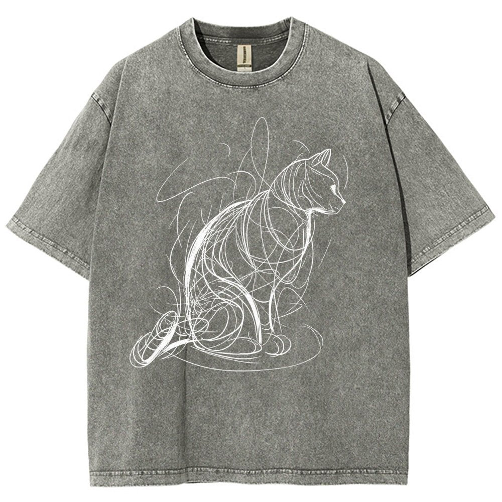 Cat Lines Vintage Distressed T-shirt