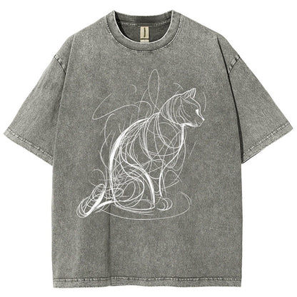 Cat Lines Vintage Distressed T-shirt