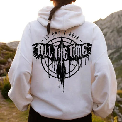 It Can't Rain All The Time Nerd Printed Back Cotton Hoodie