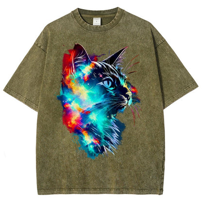 Cosmos Cat Vintage Distressed T-shirt