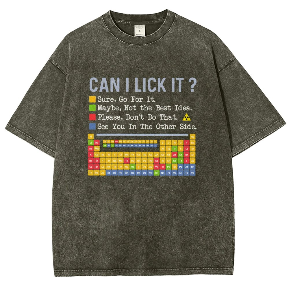 Can I Lick It Question Mark Periodic Table Of Elements Science Vintage Distressed T-shirt