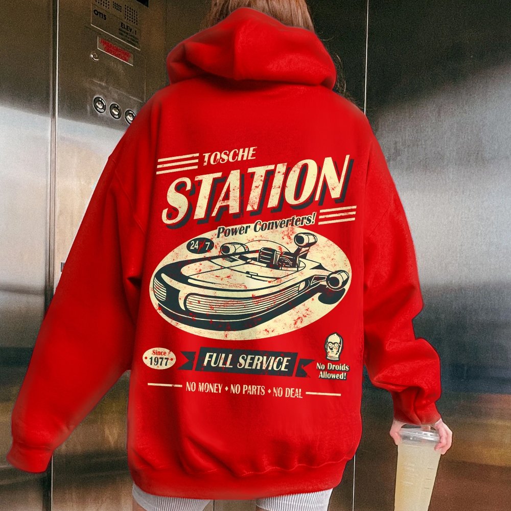 Classic Printed Back Cotton Hoodie with a Fictitious Location Design