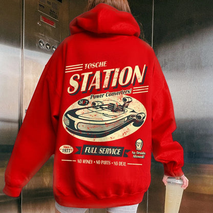 Classic Printed Back Cotton Hoodie with a Fictitious Location Design
