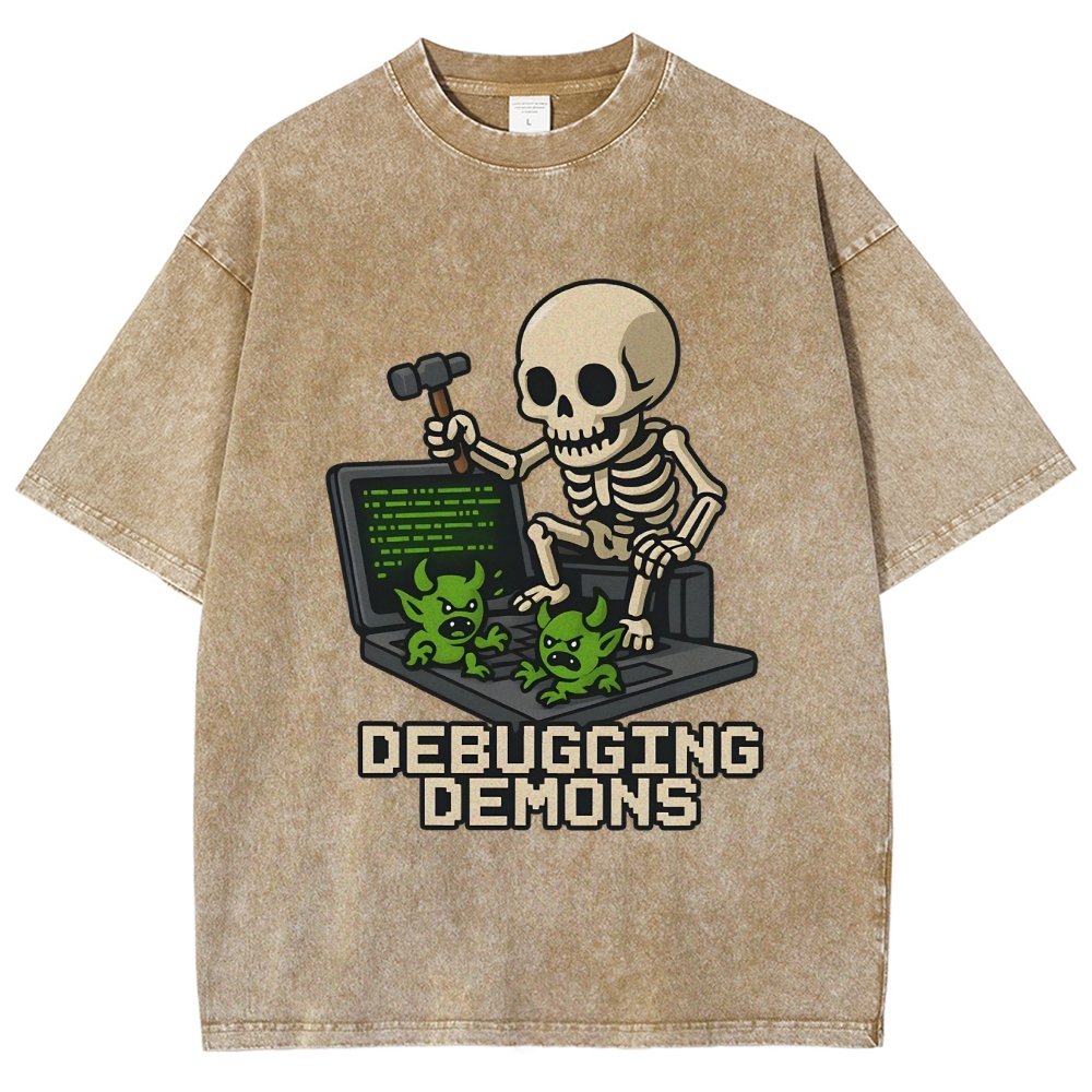 Debugging Demons Funny Programmer Vintage Distressed T-shirt