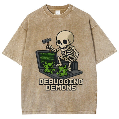 Debugging Demons Funny Programmer Vintage Distressed T-shirt