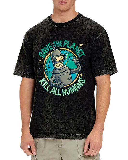 Save The Planet Kill All Humans Vintage Distressed T-shirt