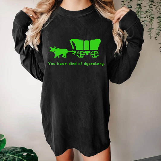 Oregon Trail T Shirt You Have Died of Dysentery Washed Long Sleeve Tee