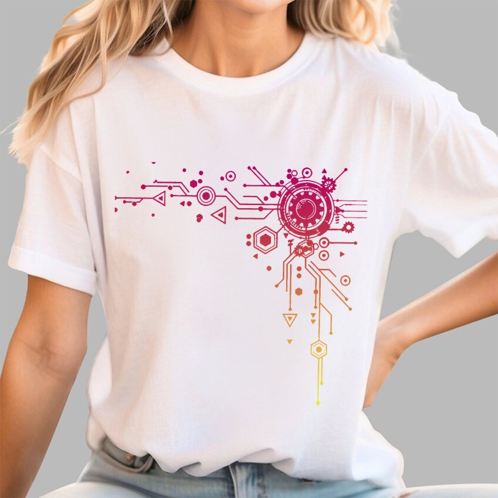 Blue Tech Element Print Unisex Geek T-Shirt