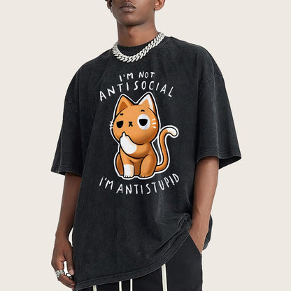 I'm not Antisocial I'm Antistupid Vintage Distressed T-shirt