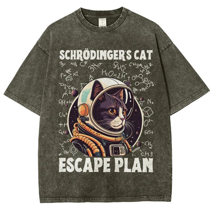 Funny Schrödinger's Cat Escape Plan Science Vintage Distressed T-shirt