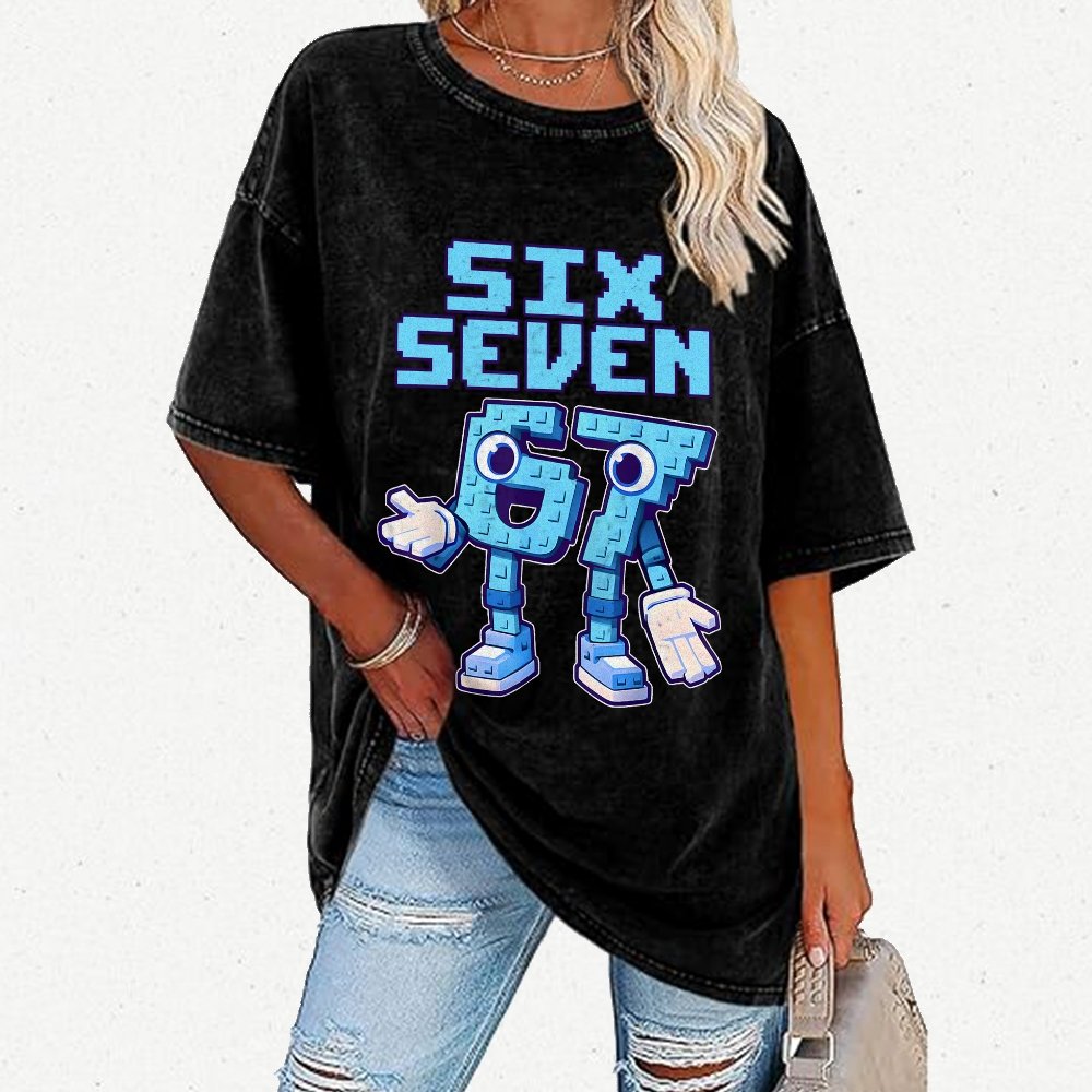 Six Seven Ice Cream Drip 67 Meme Gen Alpha Slang Vintage Distressed T-shirt