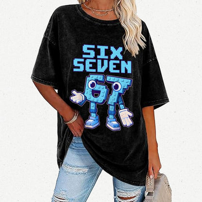 Six Seven Ice Cream Drip 67 Meme Gen Alpha Slang Vintage Distressed T-shirt
