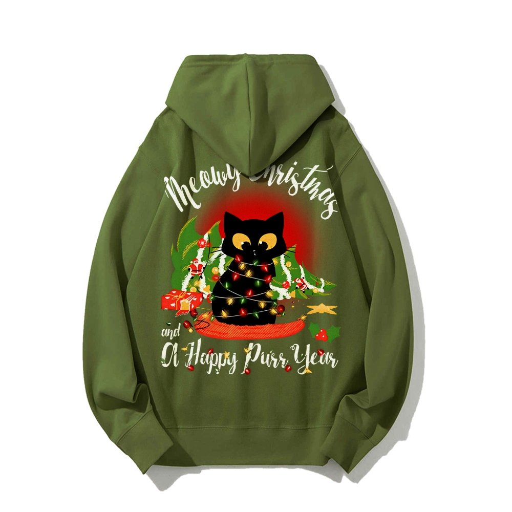 Happy Purr Year Printed Back Unisex Cotton Hoodie