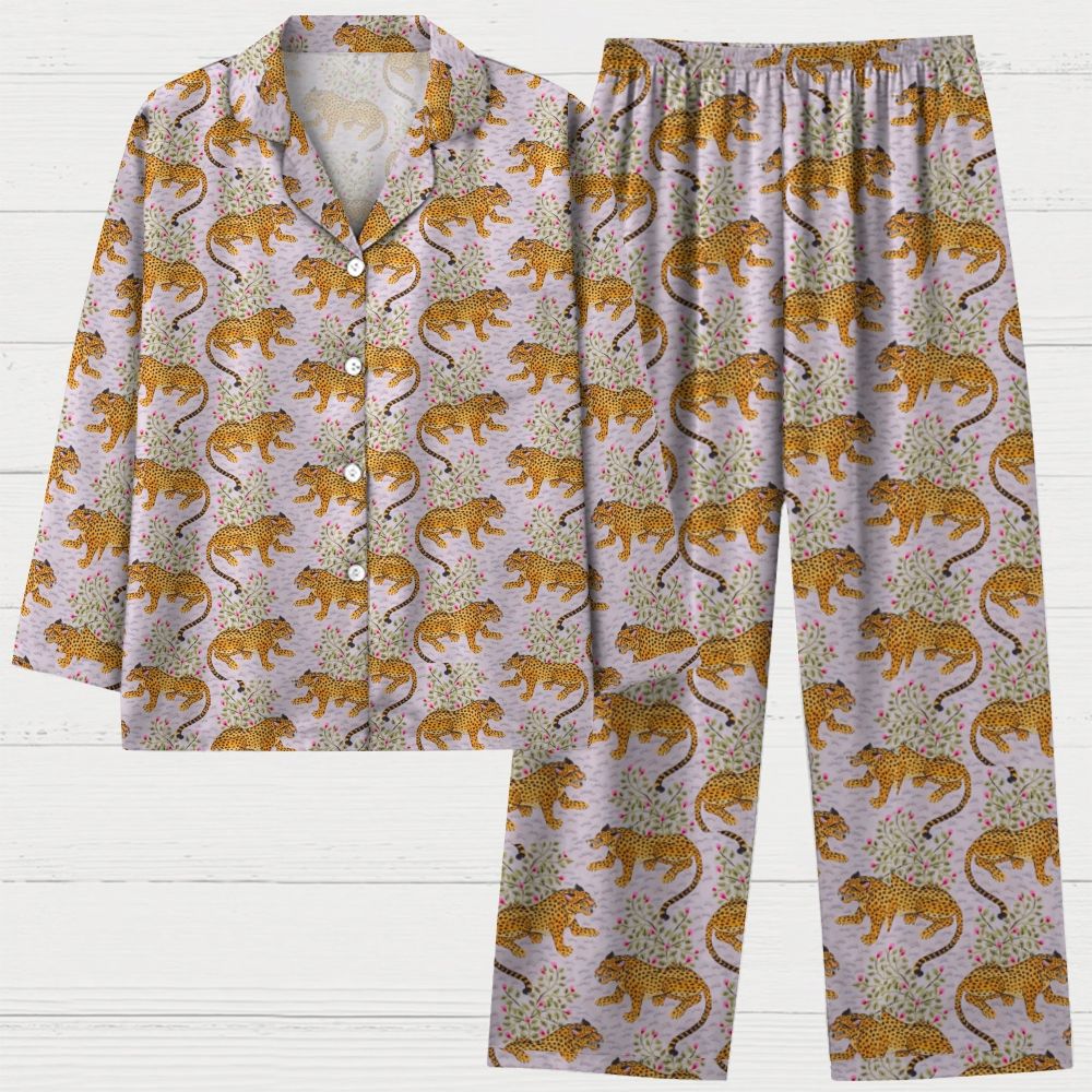 Leopard Art Print Geek Long Sleeve Pajama Set