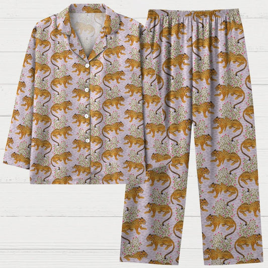 Leopard Art Print Geek Long Sleeve Pajama Set