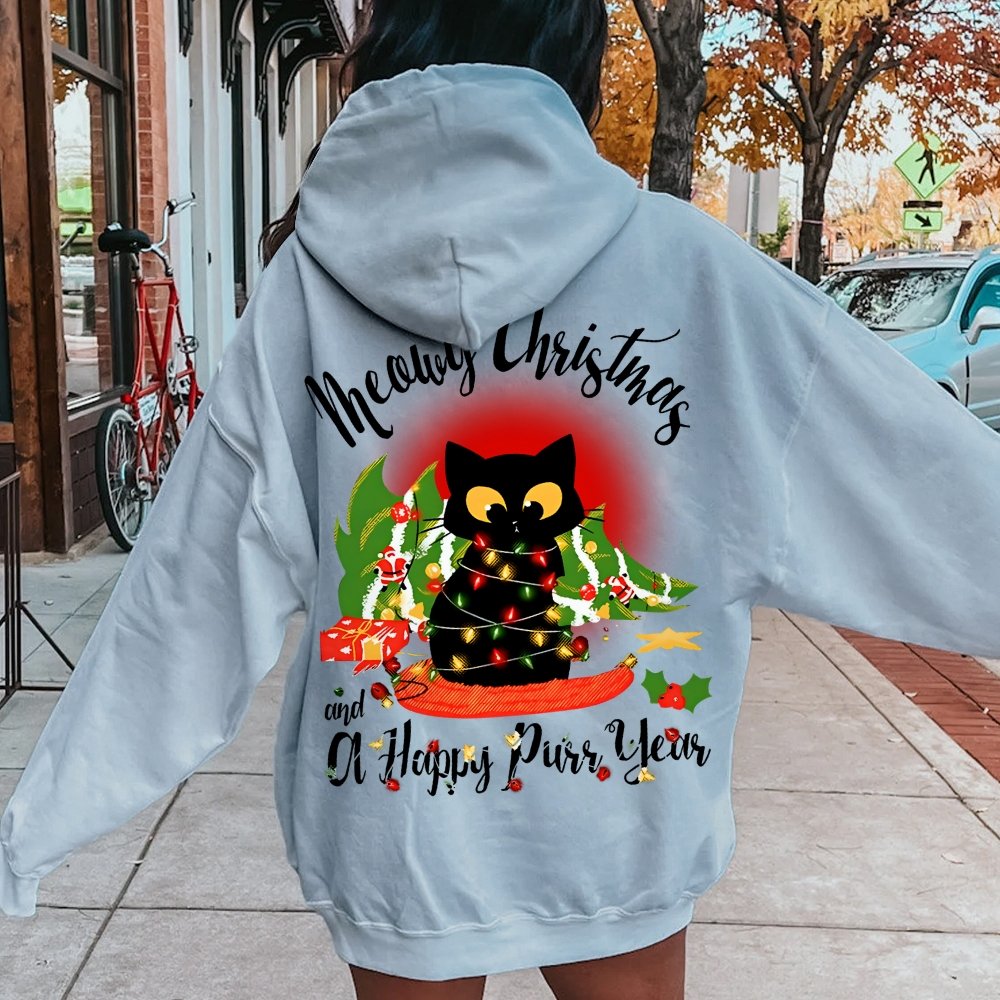 Happy Purr Year Printed Back Unisex Cotton Hoodie