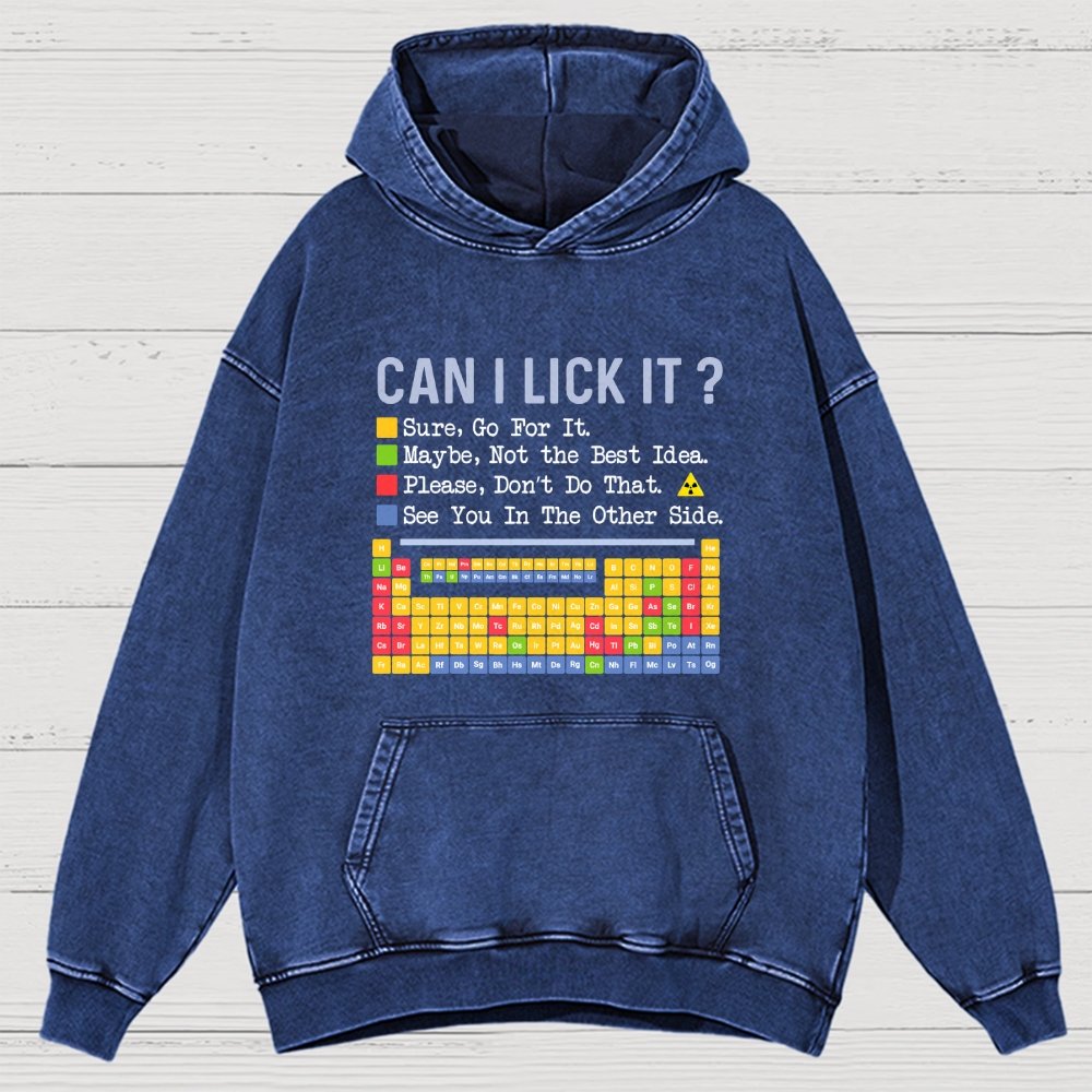 Can I Lick It Question Mark Periodic Table Of Elements Science Vintage Distressed Hoodie