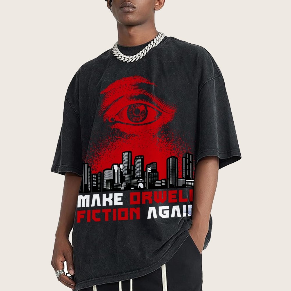 Damen Make Orwell Fiction Again Vintage Distressed T-shirt