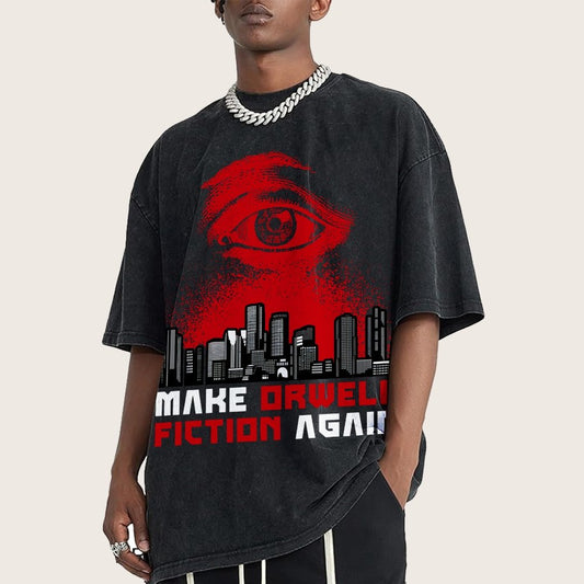 Damen Make Orwell Fiction Again Vintage Distressed T-shirt